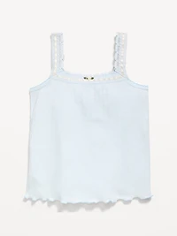 Fitted Lace-Trim Pointelle Tank Top for Girls