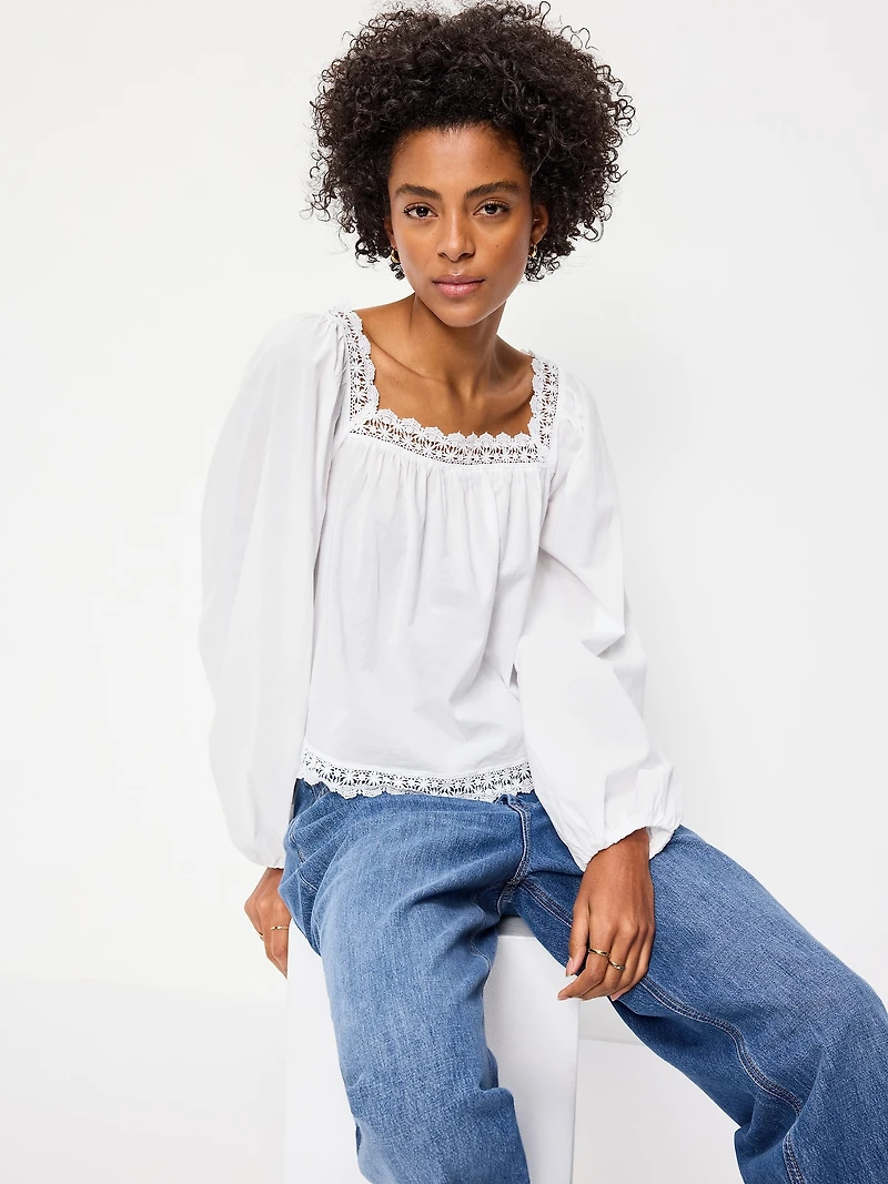 Long-Sleeve Lace Trim Top