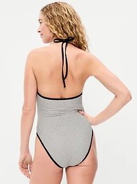 Pique V-Neck Halter Swimsuit