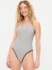 Pique V-Neck Halter Swimsuit