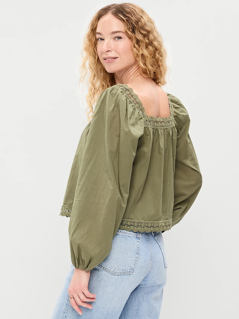 Long-Sleeve Lace Trim Top