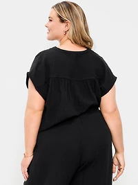 Short-Sleeve Crinkle Gauze Popover Top