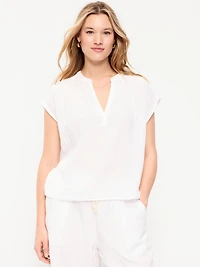 Short-Sleeve Crinkle Gauze Popover Top