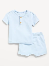Jacquard-Knit Henley Shirt and Shorts Set for Baby