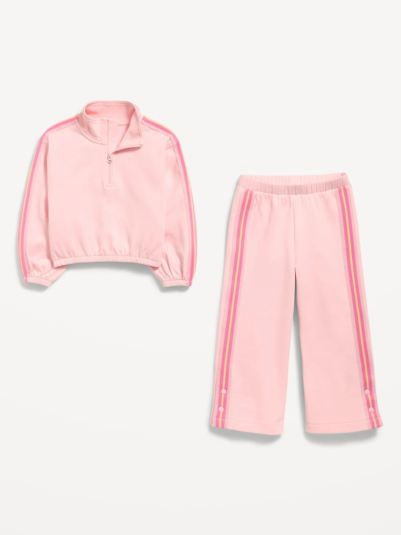 Dynamic Fleece Quarter-Zip and Wide-Leg Sweatpants Set for Toddler Girls