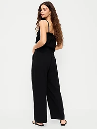 High-Waisted Crinkle Gauze Wide-Leg Barrel Pants