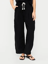 High-Waisted Crinkle Gauze Wide-Leg Barrel Pants