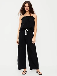 High-Waisted Crinkle Gauze Wide-Leg Barrel Pants