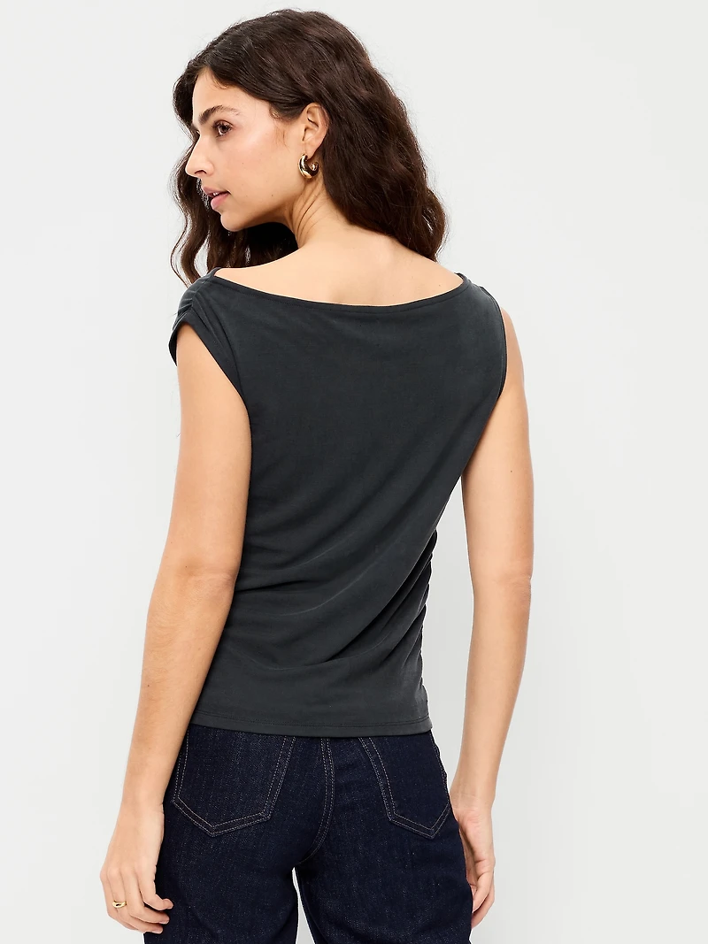 Slit-Neck Ruched Top