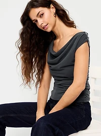 Slit-Neck Ruched Top