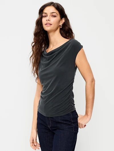Slit-Neck Ruched Top