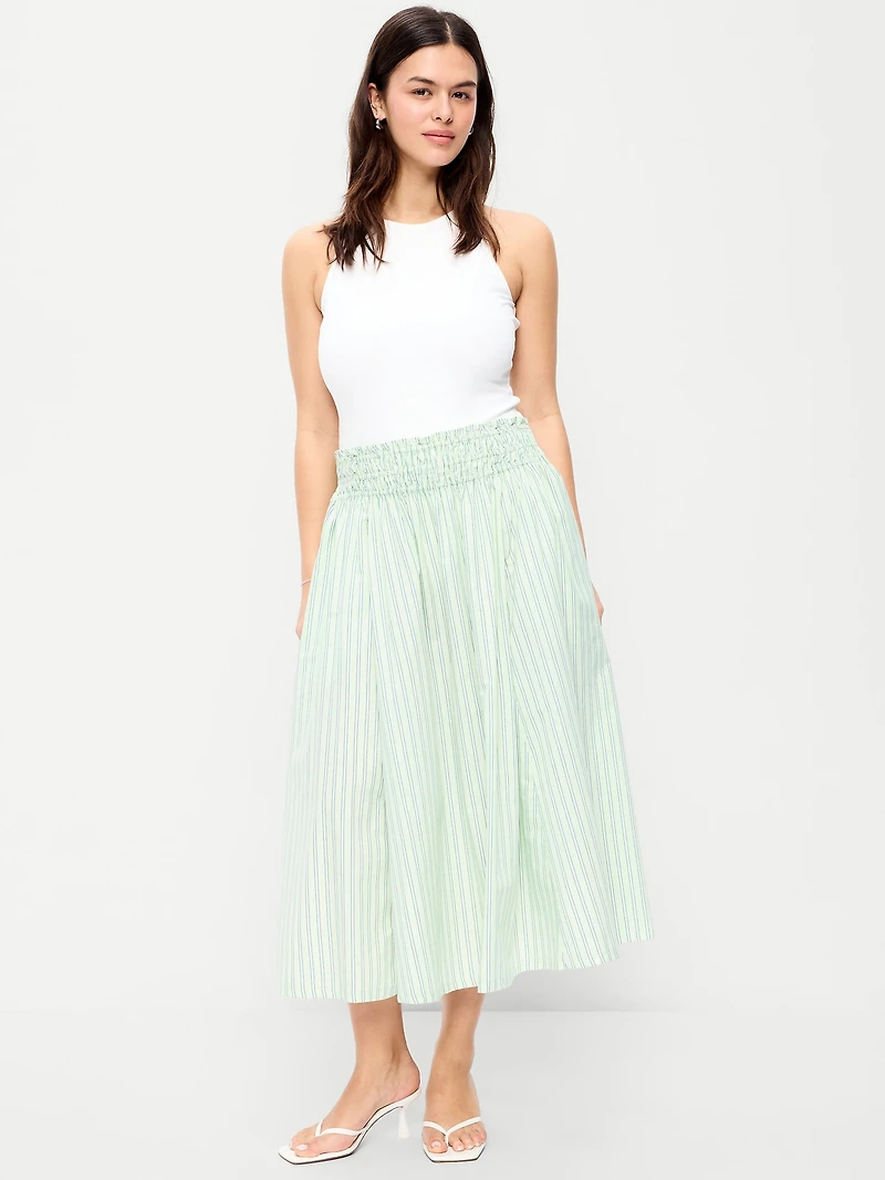 Smocked-Waist Midi Skirt