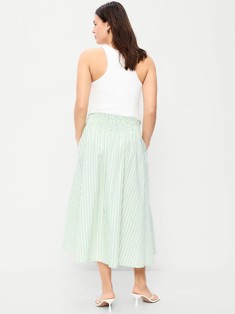 Smocked-Waist Midi Skirt
