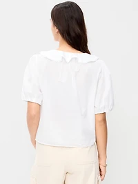 Ruffle Collar Button-Down Top