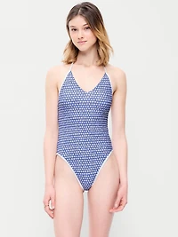Pique V-Neck Halter Swimsuit