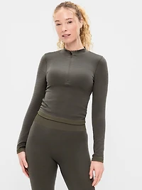 Seamless Jacquard Mock-Neck Half-Zip Top