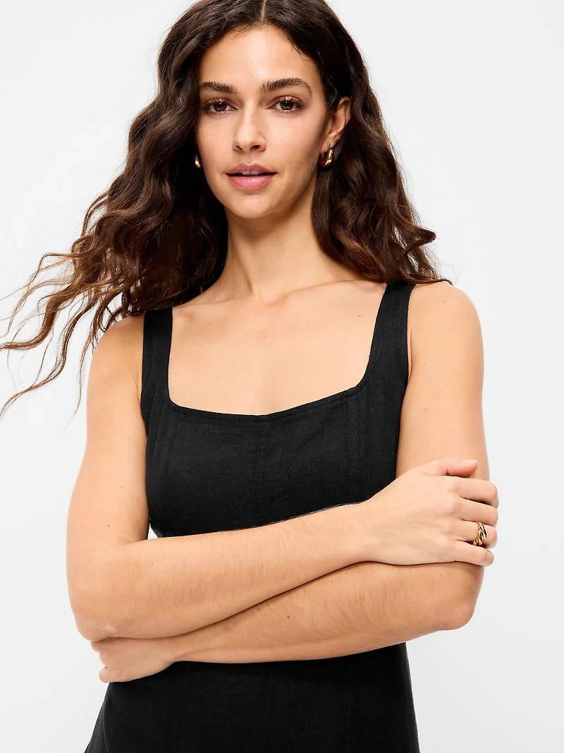 Fit & Flare Sleeveless Linen-Blend Midi Dress