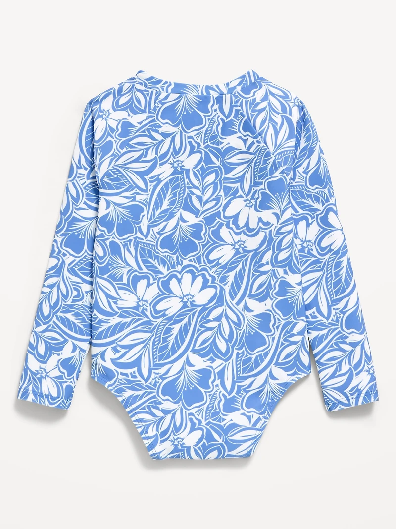 Printed Zip-Front Rashguard One-Piece Swimsuit for Toddler Girls