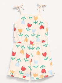 Sleeveless Tie-Bow Ribbed Romper for Toddler Girls