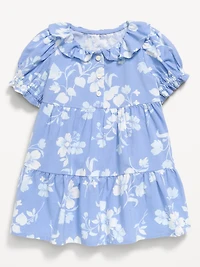 Printed Puff-Sleeve Tiered Swing Dress for Baby