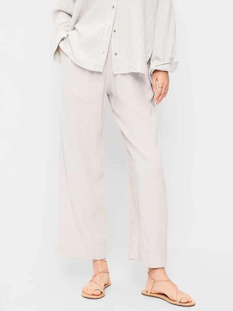 High-Waisted Linen-Blend Straight Ankle Pants