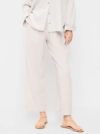 High-Waisted Linen-Blend Straight Ankle Pants
