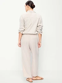 High-Waisted Linen-Blend Straight Ankle Pants