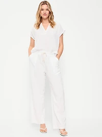 High-Waisted Crinkle Gauze Barrel Ankle Pants