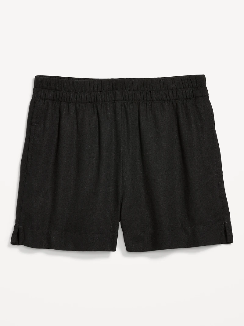 High-Waisted Beach Linen Pull-On Shorts