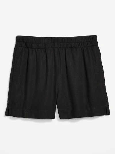 High-Waisted Beach Linen Pull-On Shorts