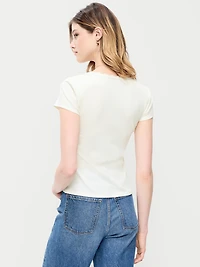 Lace-Trim Sweetheart-Neck Ribbed Top