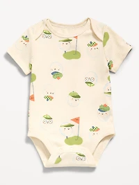 Printed Short-Sleeve Ribbed Unisex Bodysuit for Baby