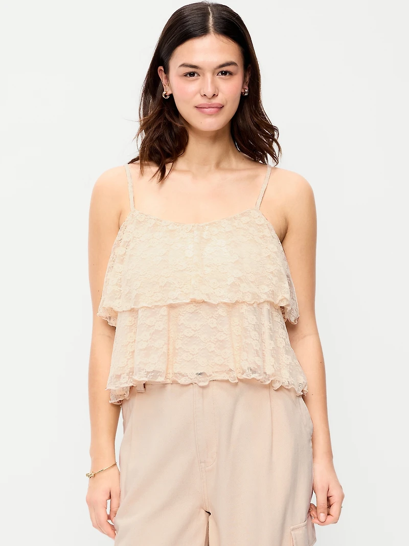 Sleeveless Tiered Lace Ruffle Top