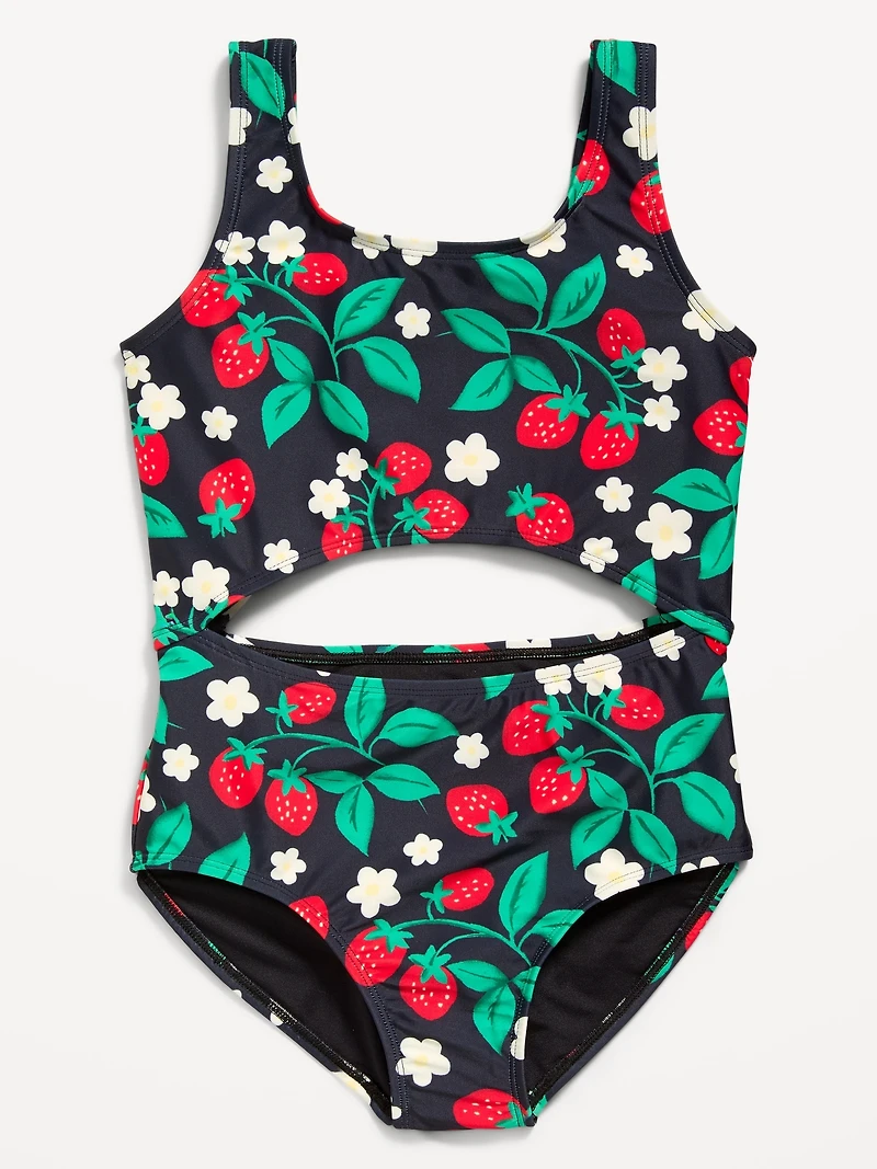 Printed Cutout One-Piece Swimsuit for Girls