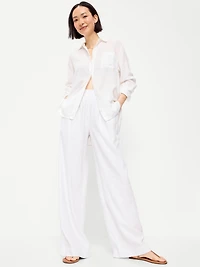 High-Waisted Linen-Blend Wide-Leg Pants