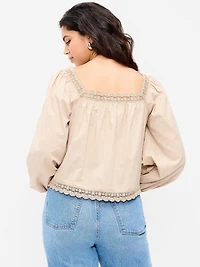 Long-Sleeve Lace Trim Top