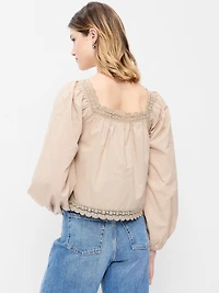 Long-Sleeve Lace Trim Top