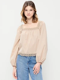 Long-Sleeve Lace Trim Top