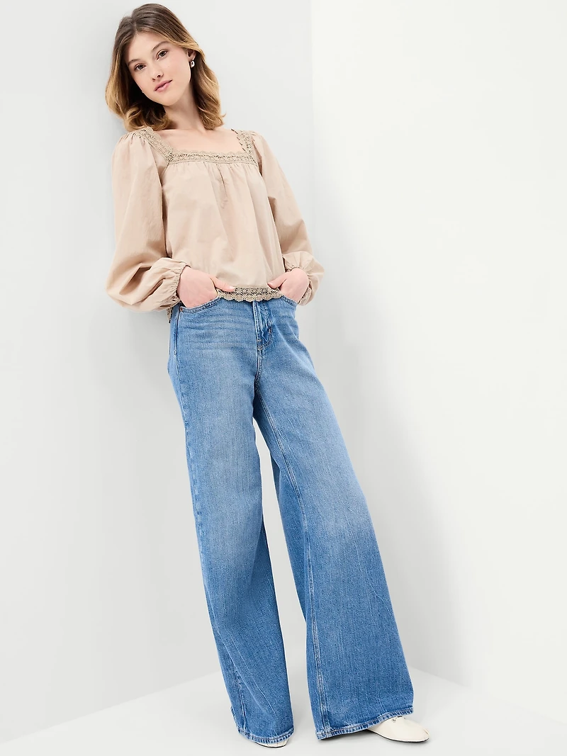 Long-Sleeve Lace Trim Top