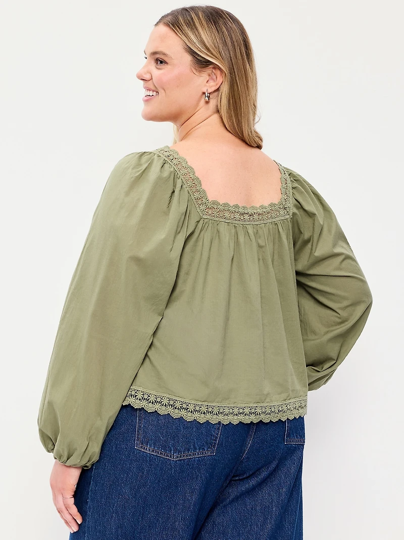 Long-Sleeve Lace Trim Top