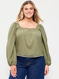 Long-Sleeve Lace Trim Top