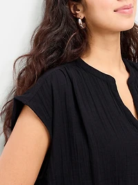 Short-Sleeve Crinkle Gauze Popover Top