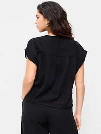 Short-Sleeve Crinkle Gauze Popover Top
