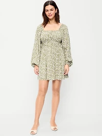 Long-Sleeve Square-Neck Mini Dress