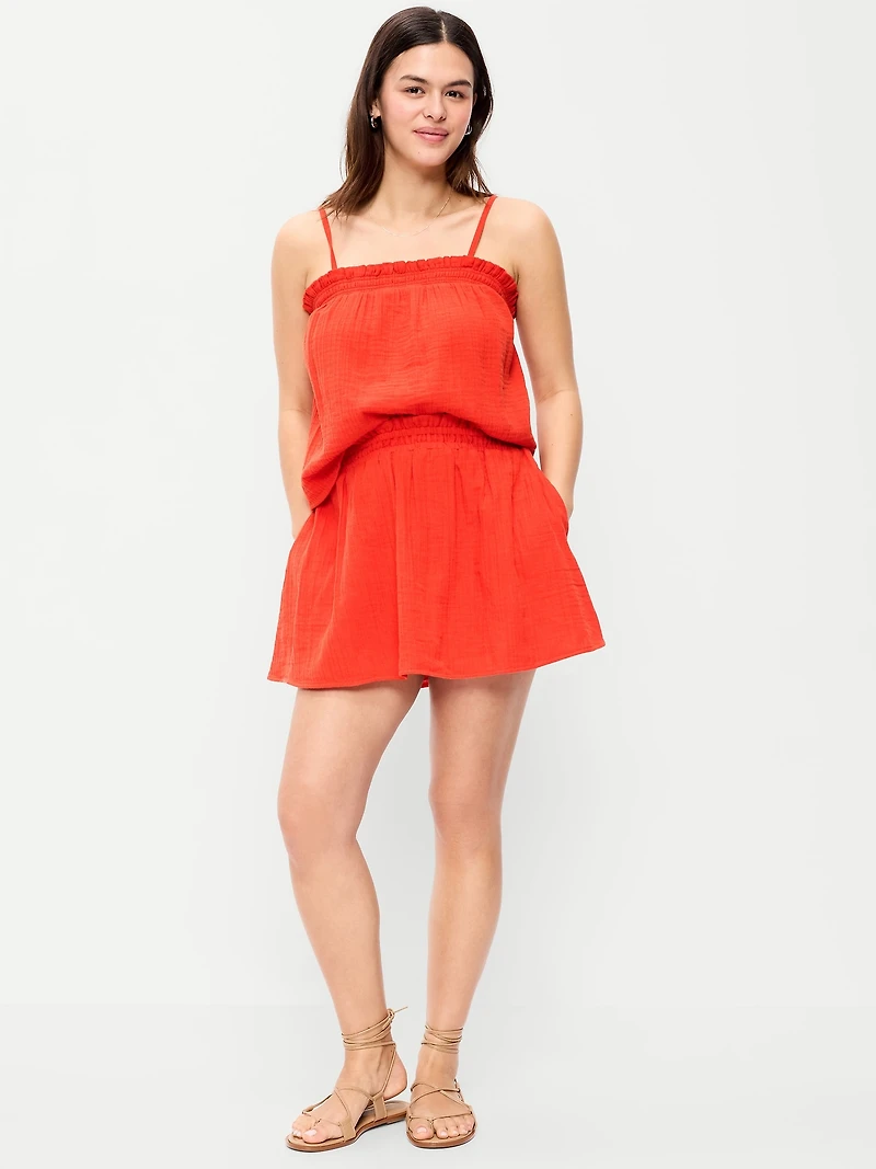 Crinkle Gauze Ruffle Waist Mini Skort