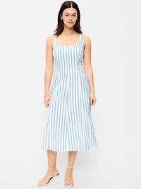 Fit & Flare Sleeveless Linen-Blend Midi Dress