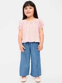 Short-Sleeve Lace Top and Chambray Pants Set for Toddler Girls