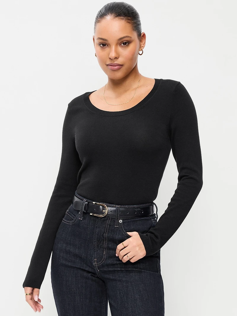 Fitted Scoop-Neck Jersey Sweater