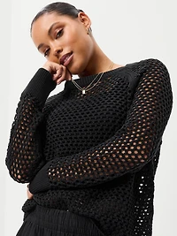 Seaside Cotton Open-Knit Raglan Sweater