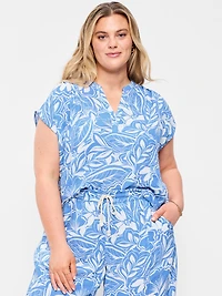 Short-Sleeve Crinkle Gauze Popover Top